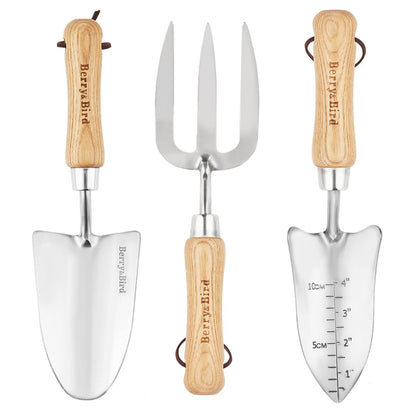 Garden Tool Set 3 PCS Stainless Steel Gardening Tool Kit (Hand Trowel, Hand Fork, Hand Measuring Shovel)