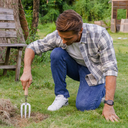 Garden Tools Hand Fork 12.3 Inch with Wood Handle Stainless Steel Hand Weed Fork