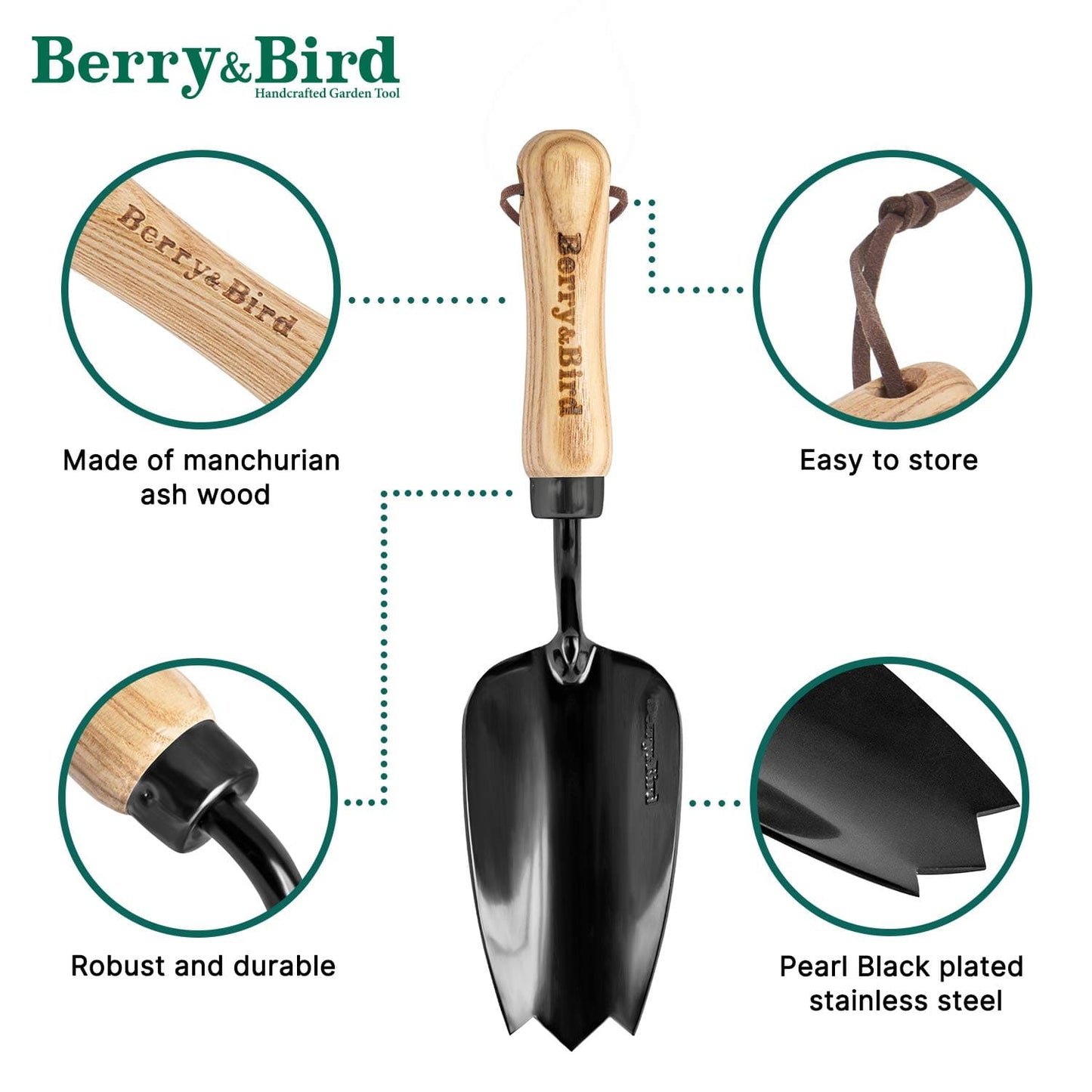 Garden Tool Hand Trowel 10 Inch with Wooden Handle Heavy Duty Stainless Steel Small Flower Shovel (Black)