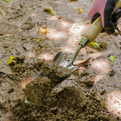 Garden Tools Transplant Trowel 13.2 Inch with Wooden Handle and Stainless Steel Potting Hand Trowel with Measurements