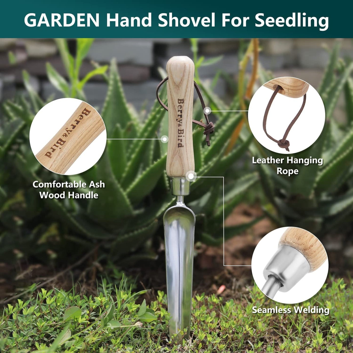 Garden Tools Seeding Widger 13.8 Inch with Wooden Handle Stainless Steel Garden Bulb Shovel Hand Widger