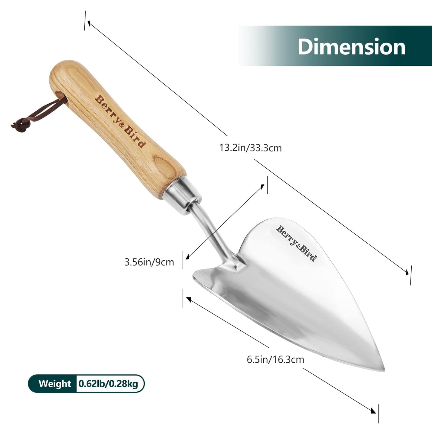 Garden Tools Potting Trowel 13.2 Inch with Wood Handle Stainless Steel Hand Shovel