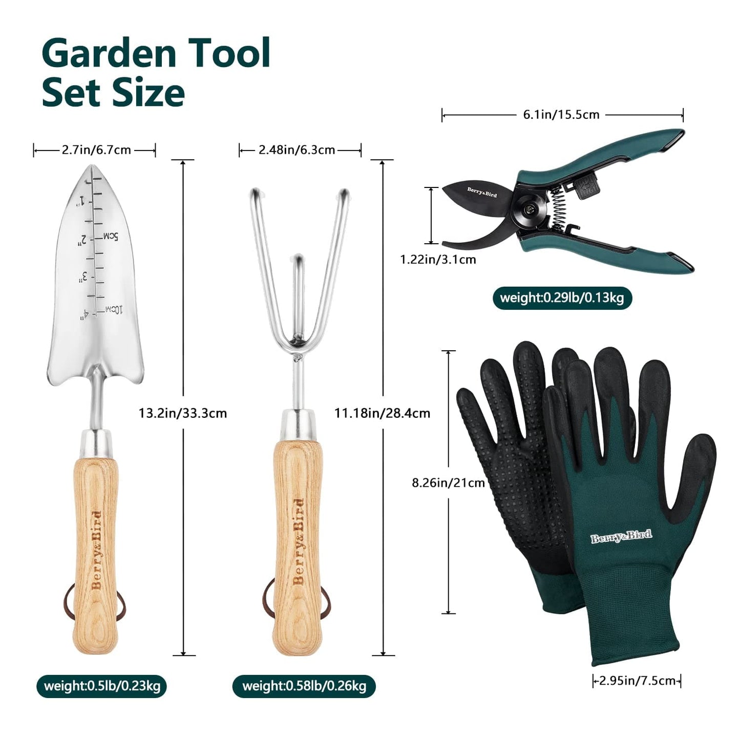 Garden Tool Set 4 PCS Stainless Steel Gardening Tool Kit (Wooden Handle Trowel & Rake, Garden Shears, Gloves)