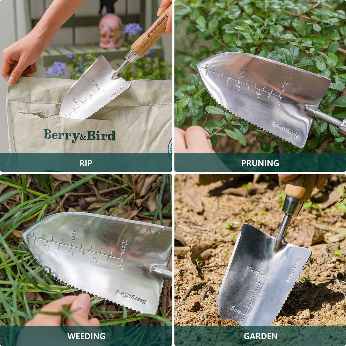 Garden Tools Potting Serrated Planting Trowel 12.4 Inch with Wood Handle Stainless Steel Digging Trowel Transplanter