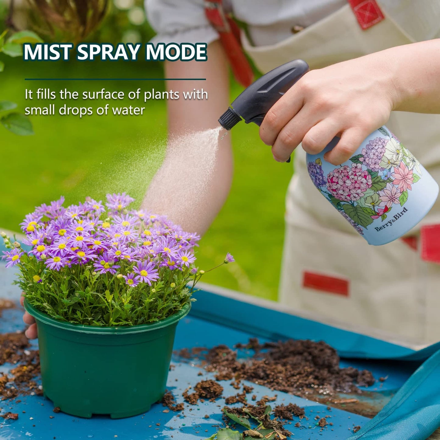 Garden Tools Spray Bottle Adjustable Plastic Spray Bottle 500 ml/16.9 Fl Oz (Blue)