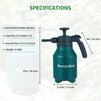 Garden Tools Sprayer Bottle 0.5 Gallon 68 oz Handheld Pump Sprayer with Adjustable Nozzle (2L, Dark Green)