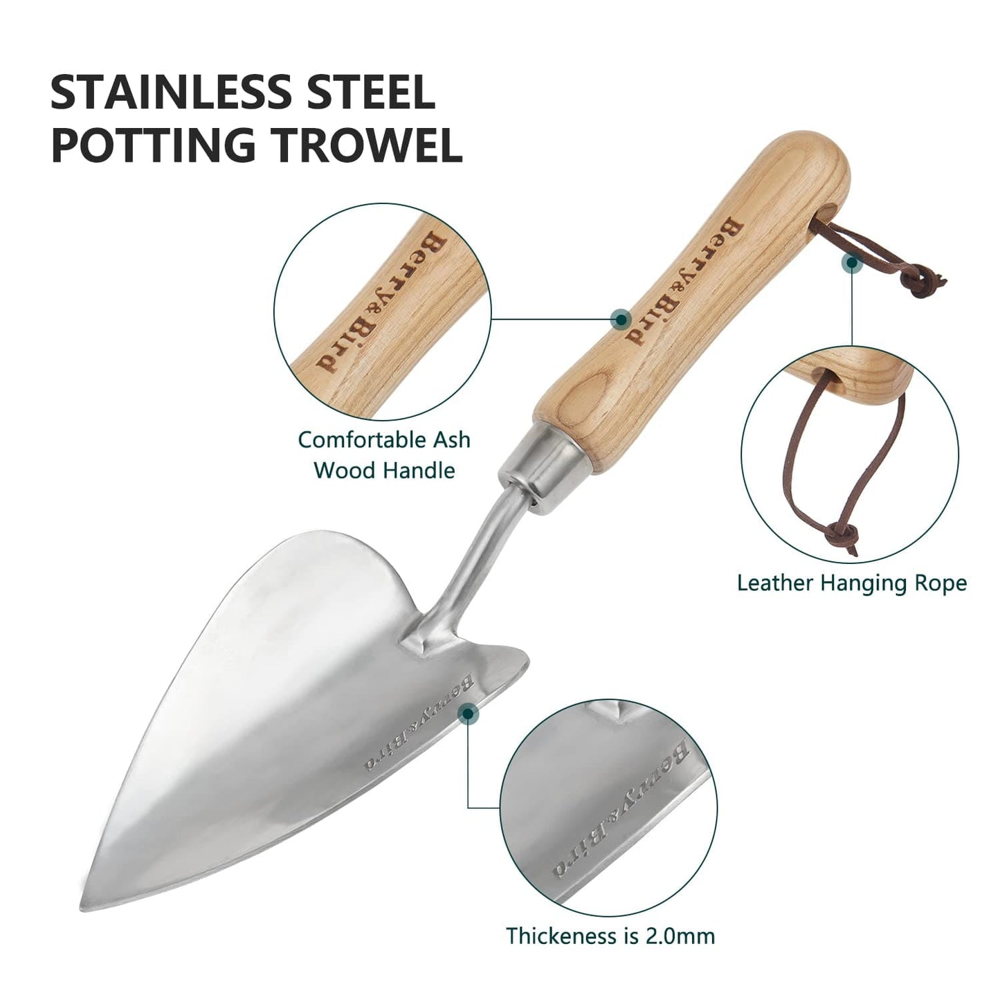 Garden Tools Potting Trowel 13.2 Inch with Wood Handle Stainless Steel Hand Shovel