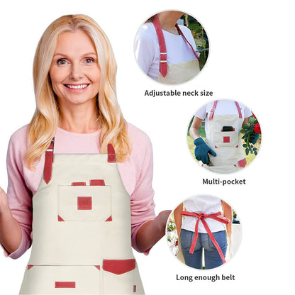 Gardening Waterproof Canvas Aprons with Pockets for Women and Men