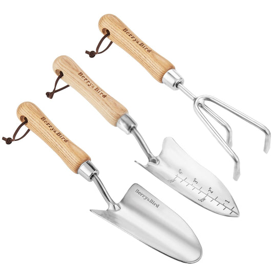 Garden Tool Set 3 PCS Stainless Steel Gardening Tool Kit (Hand Trowel, Transplanter, Hand Cultivator)